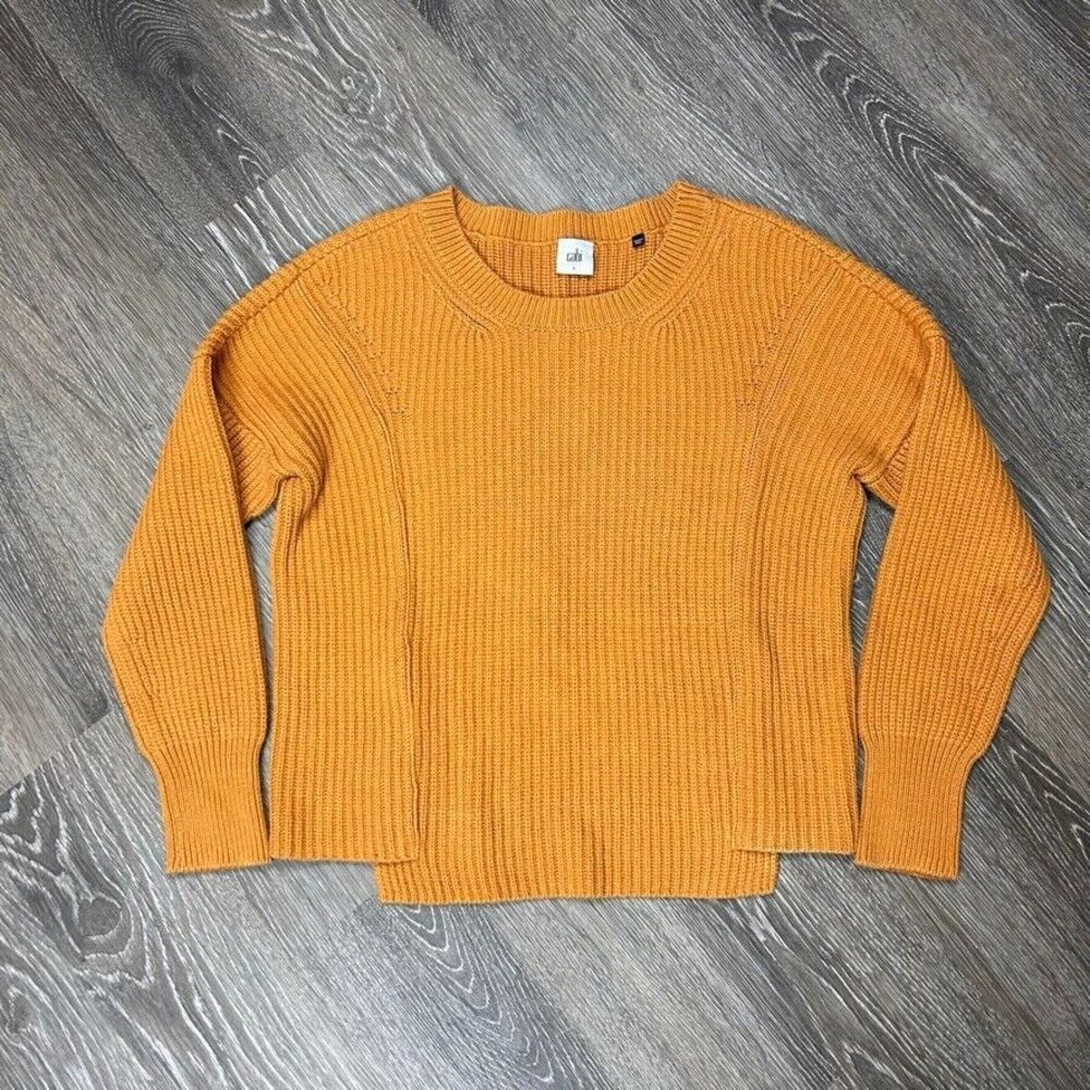 CAbi #3537 StepUp Pullover Chunky Knit Mustard Sweater Size S EUC